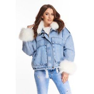 insulated denim jacket with fur and removable lining
