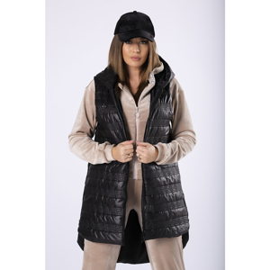 quilted vest with a hood and an embossed pattern