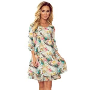 patterned dress with a deep neckline on the back and flounces