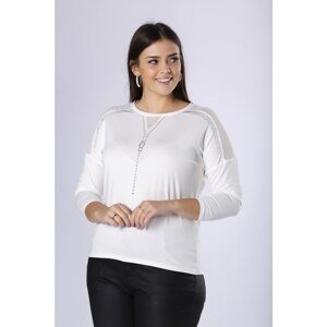 knitted blouse with a shiny application on the bust and mesh insert on the shoulders
