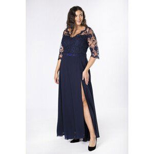 evening maxi dress with a lace top and a slit on the back