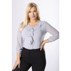 fitted blouse with ruffles and chiffon sleeves