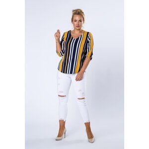 Striped blouse with a V-neck and rolled-up sleeves