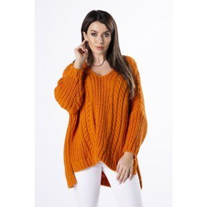 oversize sweater with a braid weave and a V-neck