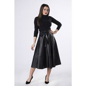 flared midi skirt in imitation leather