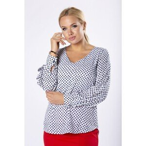 Shirt-cut blouse with a V-neck and puff sleeves
