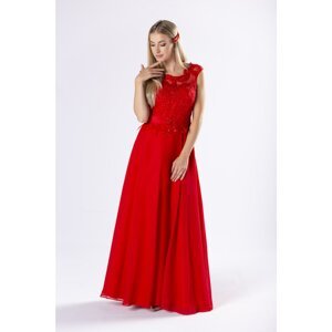 elegant maxi dress with a guipure top with sequins and a corset binding on the back