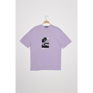 Trendyol Lilac Men's Wide-Cut Short Sleeve T-Shirt
