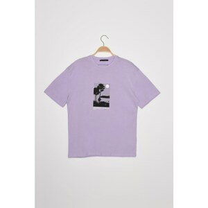 Trendyol Lilac Men's Wide-Cut Short Sleeve T-Shirt