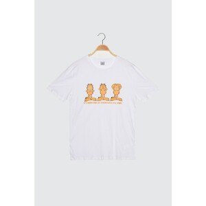Trendyol White Men's Slim Fit Crew Neck Licensed Garfield Printed Short Sleeve T-Shirt
