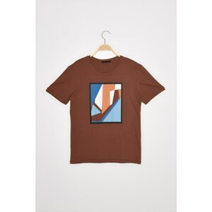 Trendyol Brown Men's Slim Fit Short Sleeve Printed T-Shirt