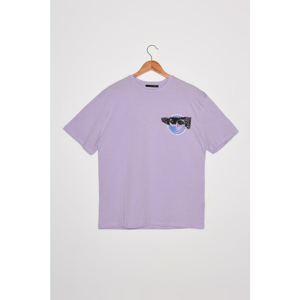 Trendyol Lilac Men's Wide Cut Short Sleeve Printed T-Shirt
