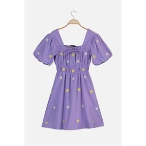 Trendyol Lilac Balloon Sleeve Embroidered Dress