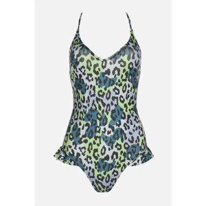 Trendyol Colorful Floral Pattern Ruffle Detailed Swimsuit