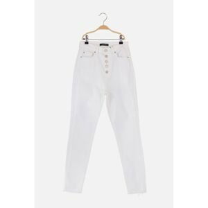 Trendyol White Front Buttoned Cutout High Waist Skinny Jeans