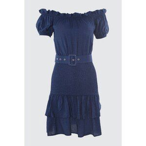 Trendyol Navy Blue Belted Gipeled Carmen Collar Dress