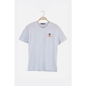 Trendyol White Men's Slim Fit Short Sleeve Pineapple Embroidered T-Shirt