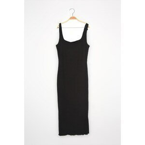 Trendyol Black Square Collar Ribbed Midi Knitted Dress