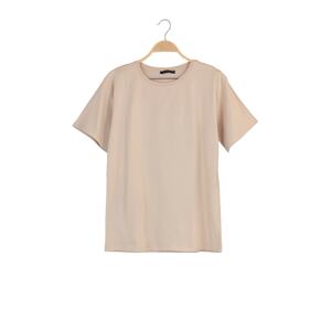 Trendyol Beige Printed Boyfriend Knitted T-Shirt