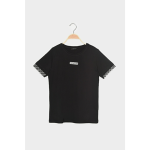 Trendyol Black Printed Boyfriend Knitted T-Shirt