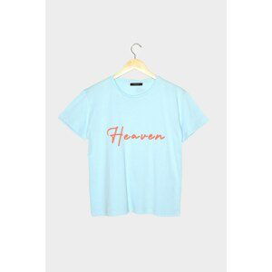 Trendyol Blue Printed Semi-Fitted Knitted T-Shirt