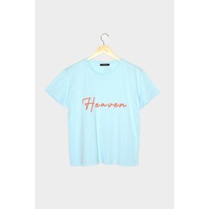 Trendyol Blue Printed Semi-Fitted Knitted T-Shirt