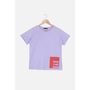 Trendyol Lilac Printed Basic Knitted T-Shirt