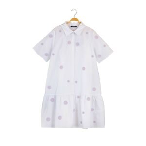 Trendyol White Shirt Collar Embroidered Dress