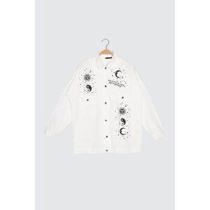 Trendyol White Printed Denim Jacket
