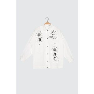Trendyol White Printed Denim Jacket