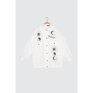 Trendyol White Printed Denim Jacket