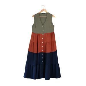 Trendyol Khaki Color-Blocked Buttoned Dress