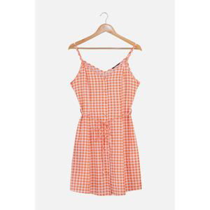 Trendyol Orange Checkered Belted Dress