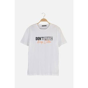 Trendyol Ecru Men's Slim Fit Slogan Printed Short Sleeve T-Shirt