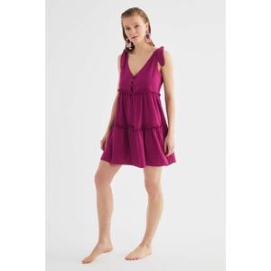 Trendyol Fuchsia Mini Weave and Ruffled Beach Dress