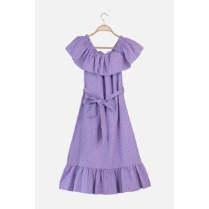 Trendyol Purple Belted Karmen Collar Embroidery Dress