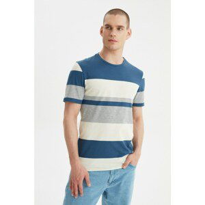 Trendyol Navy Blue Men's Slim Fit Crew Neck Short Sleeve Striped T-Shirt