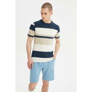 Trendyol Navy Blue Men's Slim Fit Crew Neck Short Sleeve Striped T-Shirt