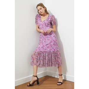 Trendyol Lilac V Neck Tulle Knitted Dress