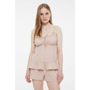 Trendyol Beige Frilly Woven Pajamas Set