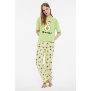Trendyol Green Avocado Printed Knitted Pajamas Set