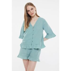 Trendyol Mint Ruffled Woven Pajamas Set