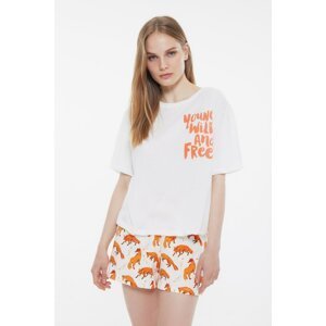 Trendyol Fox Patterned Slogan Knitted Pajamas Set