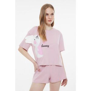 Trendyol Powder Rabbit Embroidery Knitted Pajamas Set