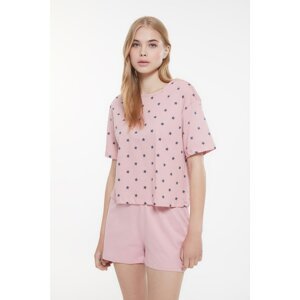 Trendyol Dried Rose Printed Knitted Pajamas Set