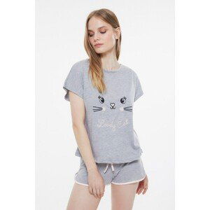 Trendyol Gray Printed Knitted Pajamas Set