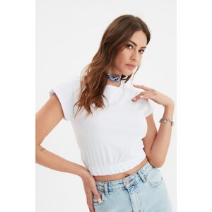 Trendyol White Crop Gathered Detailed Knitted Blouse