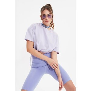 Trendyol Lila Crop Gathered Detailed Knitted T-Shirt