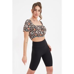 Trendyol Multicolor Leopard Pattern Crop Knitted Blouse