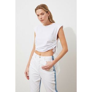 Trendyol White Gathered Detailed Padded Basic Knitted T-Shirt